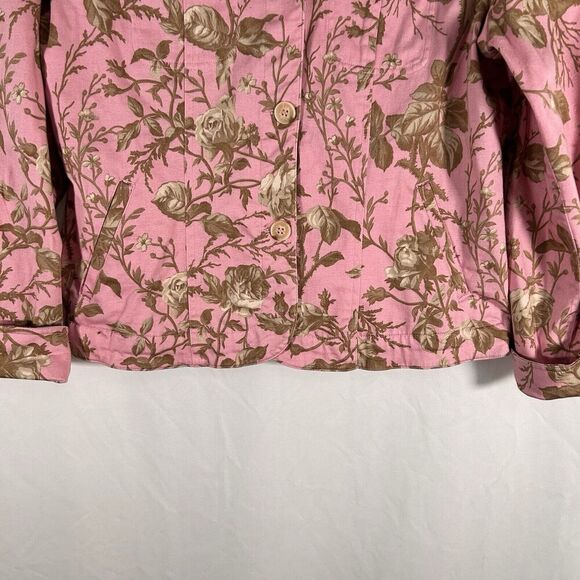 Villager Liz Claiborne Jacket Women's Large Pink Floral Button Up Stretch Cotton - Picture 3 of 10